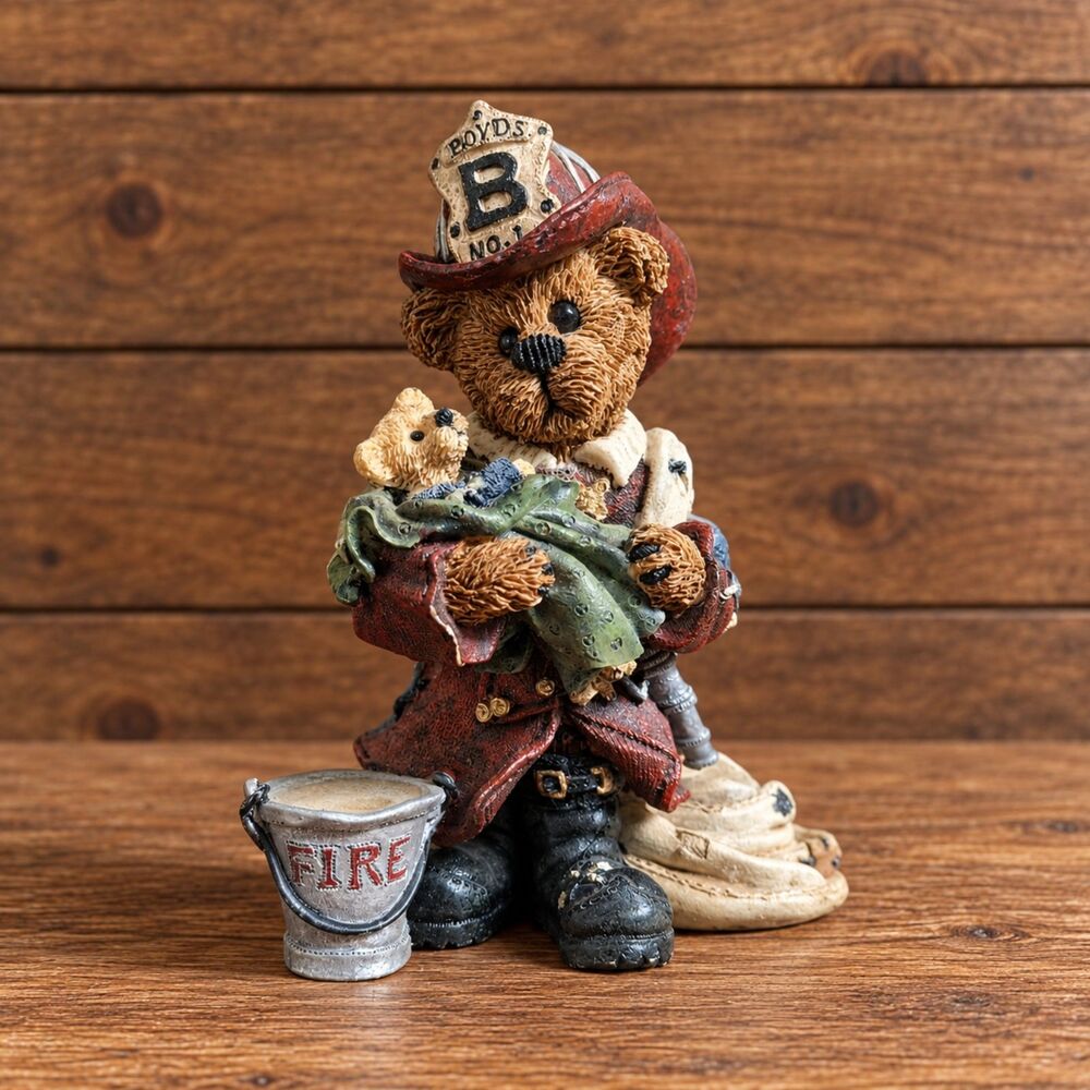 Vintage 1995 Boyds Bears Elliot The Hero Firefighter Bear Figurine 4" Resin